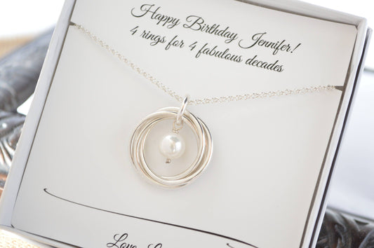 40th Birthday necklace for women, June birthstone necklace, Pearl necklace, Sister jewelry, Gift for daughter, 4th Anniversary gift for her