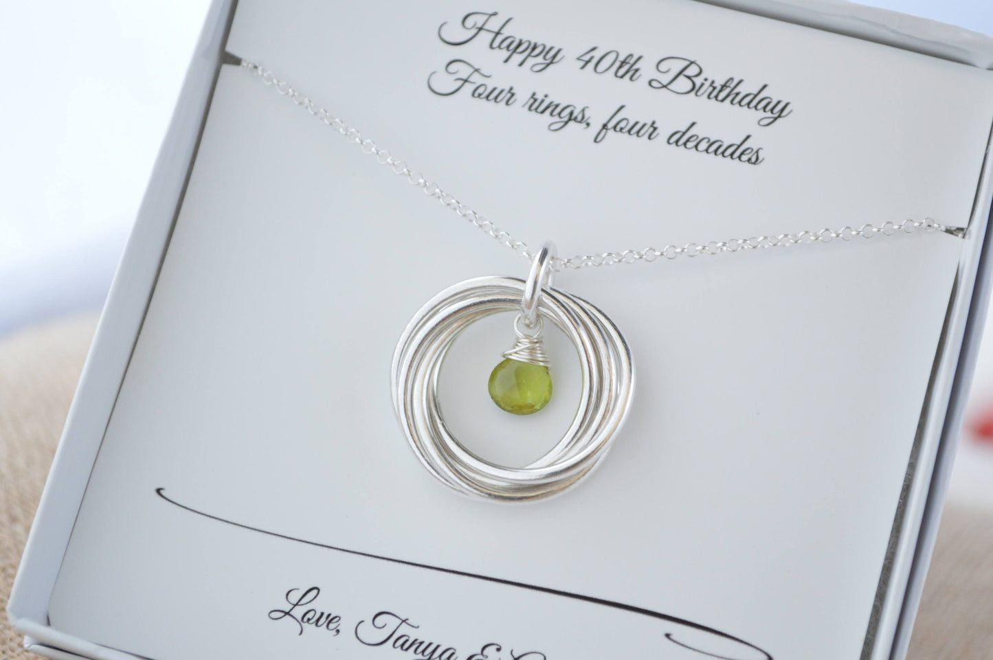 40th Birthday necklace, 4th Anniversary gift for women, 40th Birthday gift for women, Peridot necklace, 4 Sisters gift, August birthstone