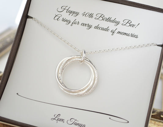 40th Birthday gift for women, 4 Rings necklace, 40th Birthday gift for her, 4 Sisters necklace, 4 Best friends gift, 4th Anniversary gift