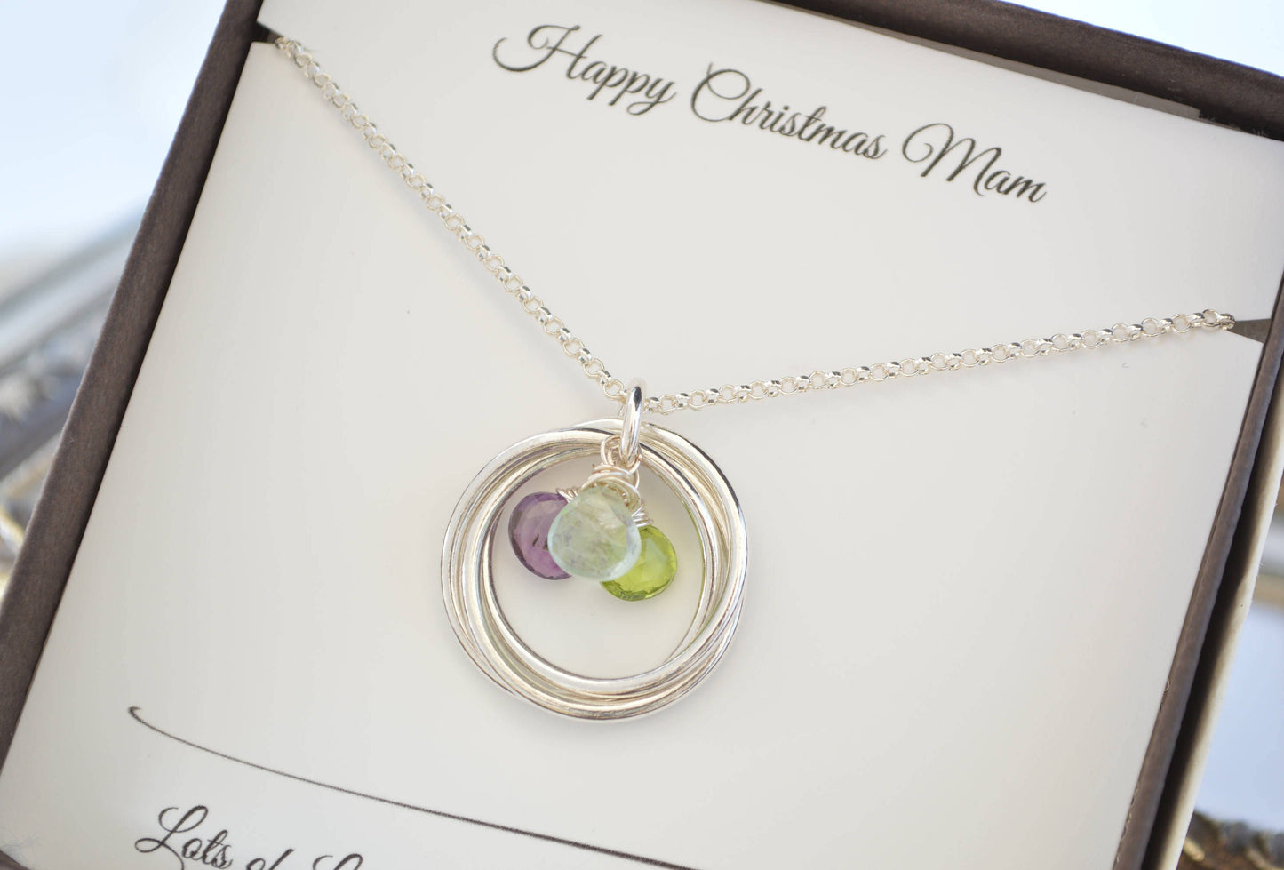 Christmas gift for mom,Three rings necklace, Birthstone jewelry, Mothers birthstone necklace, Family of three necklace, Gift for grandma