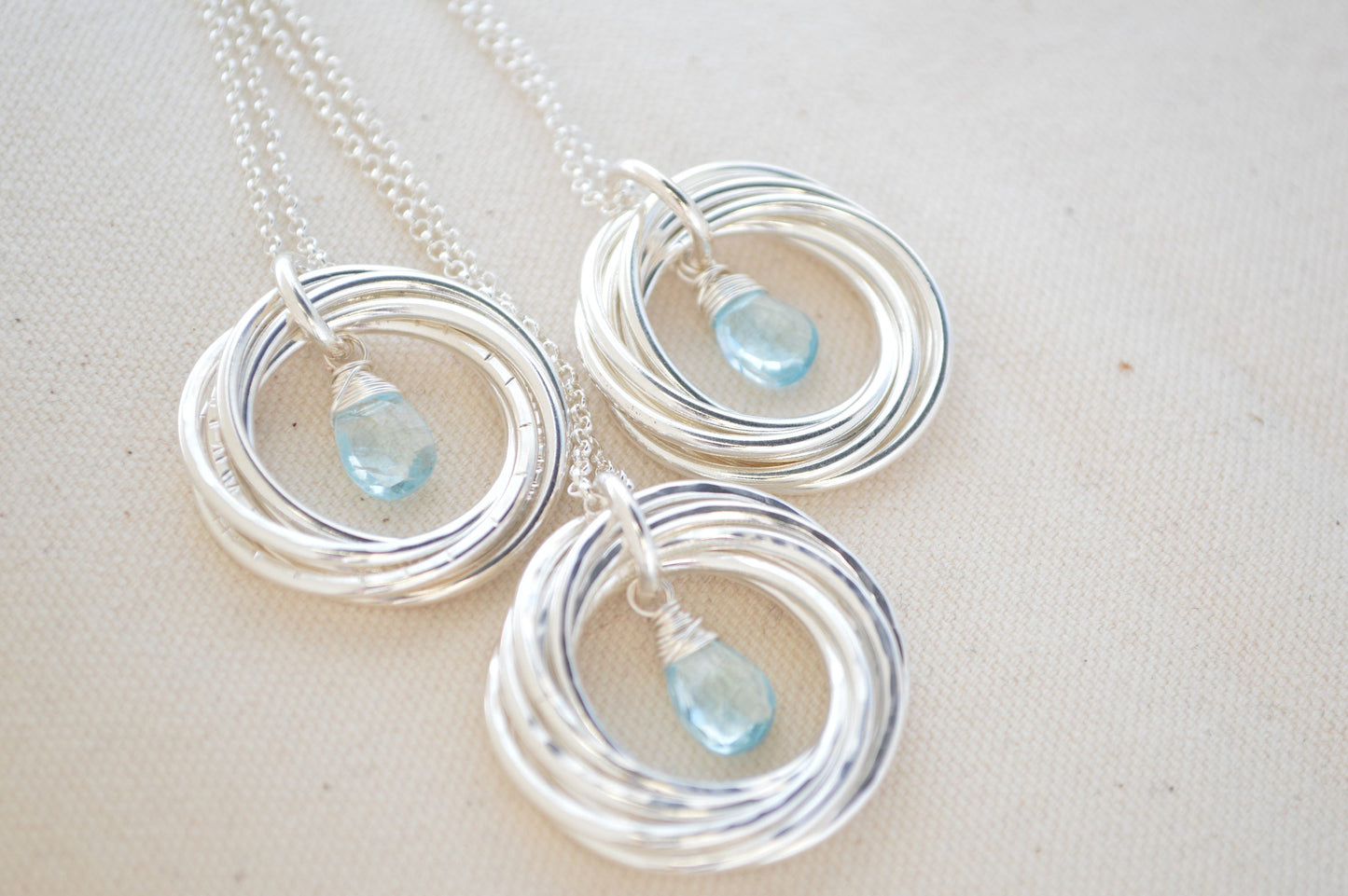 90th Birthday gift for mom, 90th Birthday gift for nana, 9 Rings necklace, 9th Anniversary gift, Jewelry for grandma, Blue topaz necklace