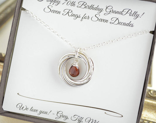 70th Birthday gift for mom and grandma necklace, 7th Anniversary gift for wife, January birthstone necklace, Garnet birthstone jewelry