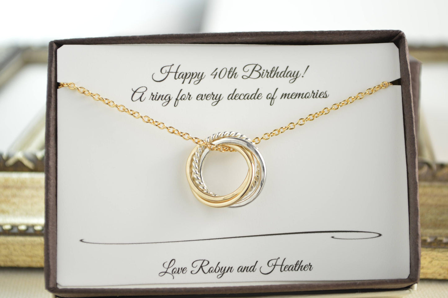 40th Birthday necklace, 4th Anniversary gift, Dainty necklace, 40th Birthday jewelry, 4 Rings 4 decades necklace, 40th Birthday for daughter