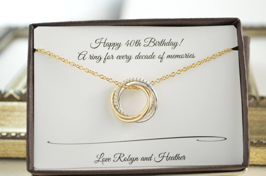 40th Birthday necklace, 4th Anniversary gift, Dainty necklace, 40th Birthday jewelry, 4 Rings 4 decades necklace, 40th Birthday for daughter