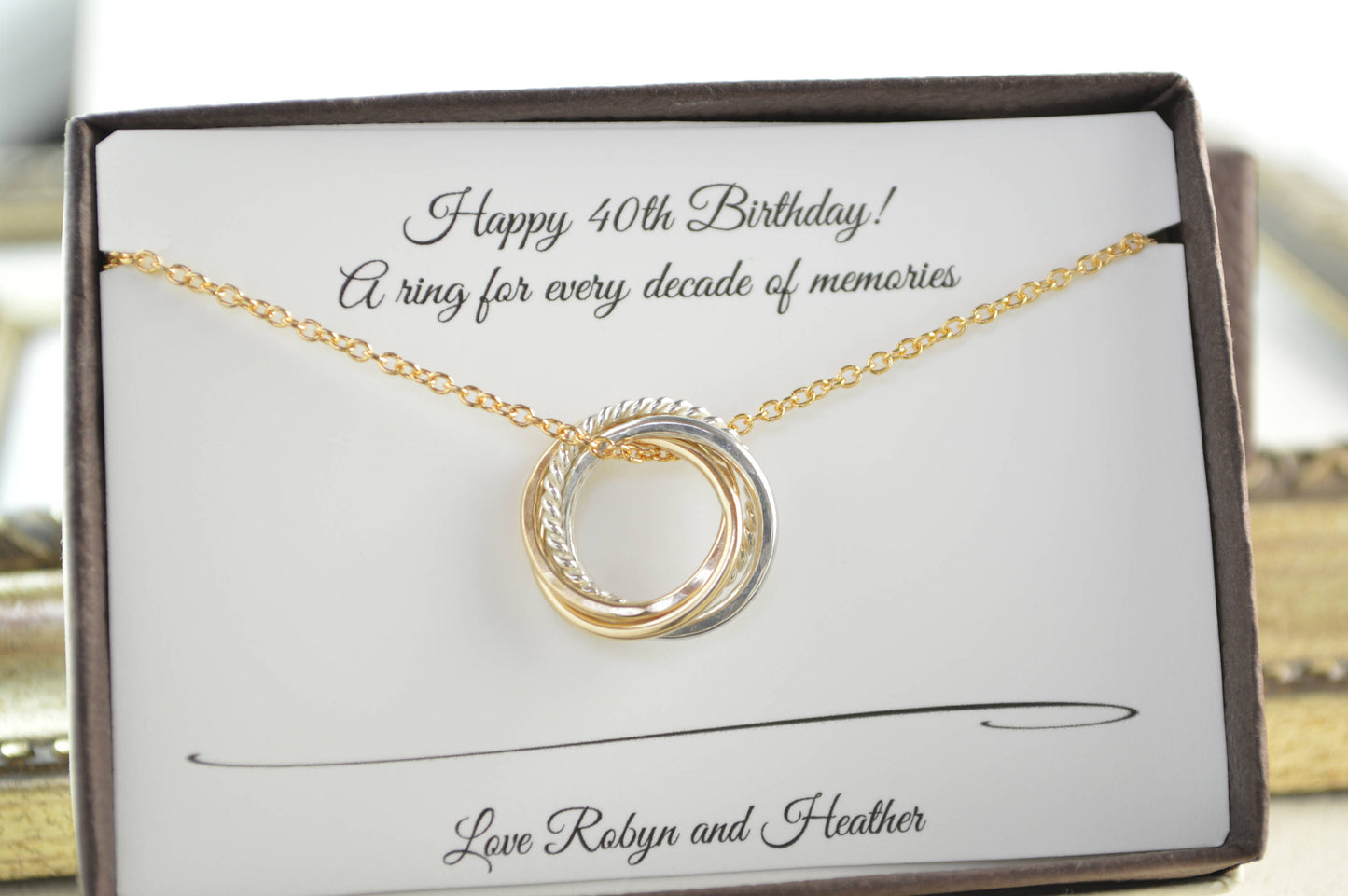 40th Birthday necklace, 4th Anniversary gift, Dainty necklace, 40th Birthday jewelry, 4 Rings 4 decades necklace, 40th Birthday for daughter