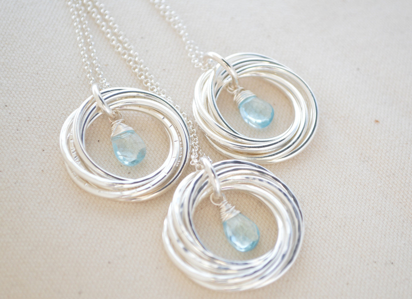 80th Birthday gift for grandma, Blue topaz necklace, 8 Rings for 8 decades necklace, 8th Anniversary gift, 80th Birthday jewelry for mom