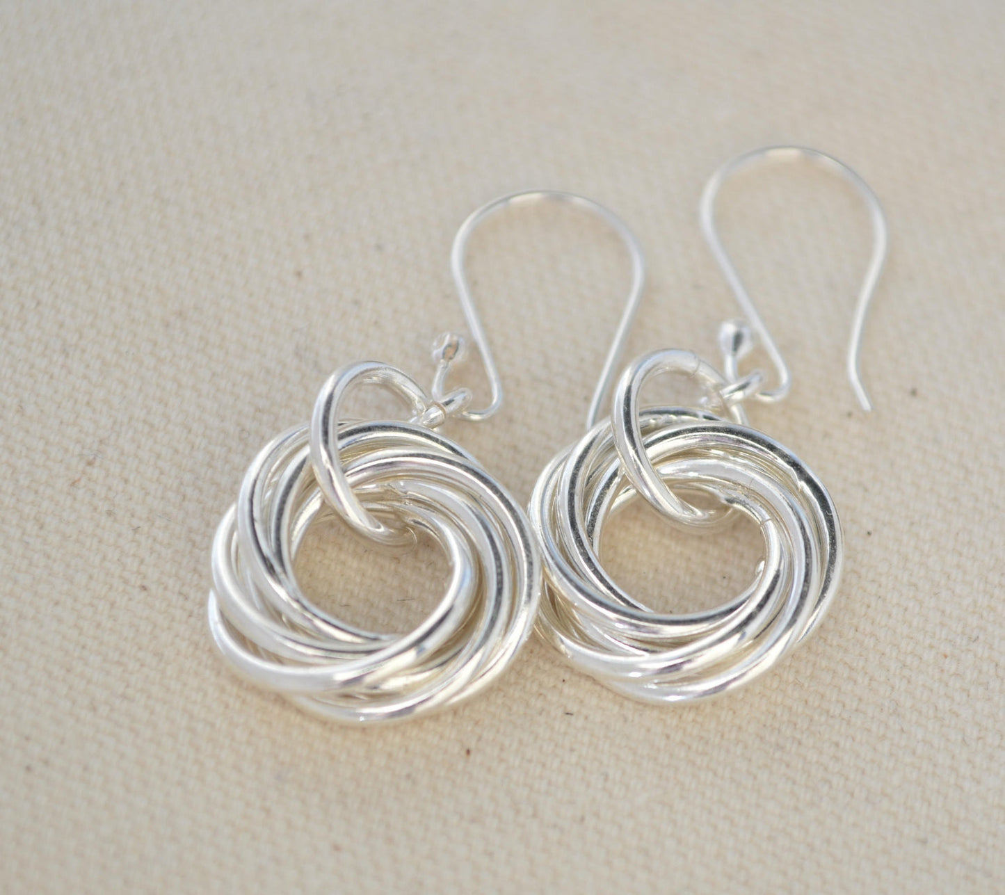 60th Birthday gift for mom, 6 Rings, 6th Anniversary gift for women, 6 Interlocking rings, Circle earrings, Small earrings, Petite earrings