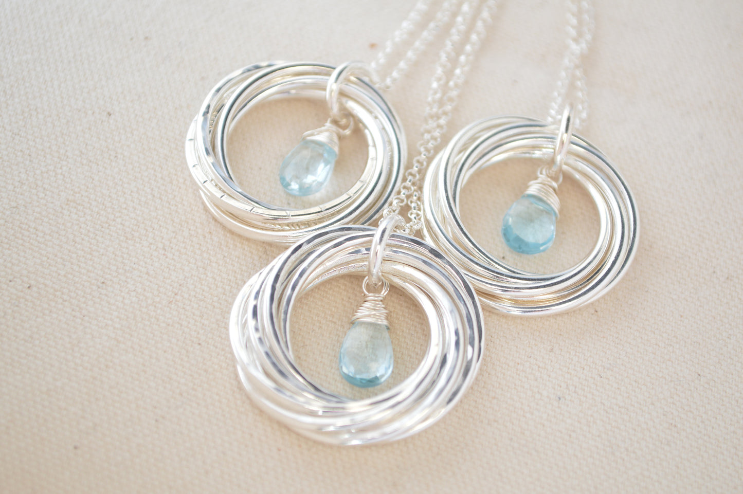 90th Birthday gift for mom, 90th Birthday gift for nana, 9 Rings necklace, 9th Anniversary gift, Jewelry for grandma, Blue topaz necklace