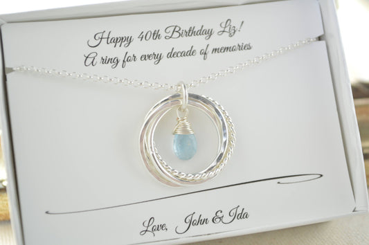 40th Birthday Gift for Women, Birthstone Jewelry, Aquamarine Birthstone Necklace, 40th Birthday Gift Ideas for Women Silver Necklace for Her