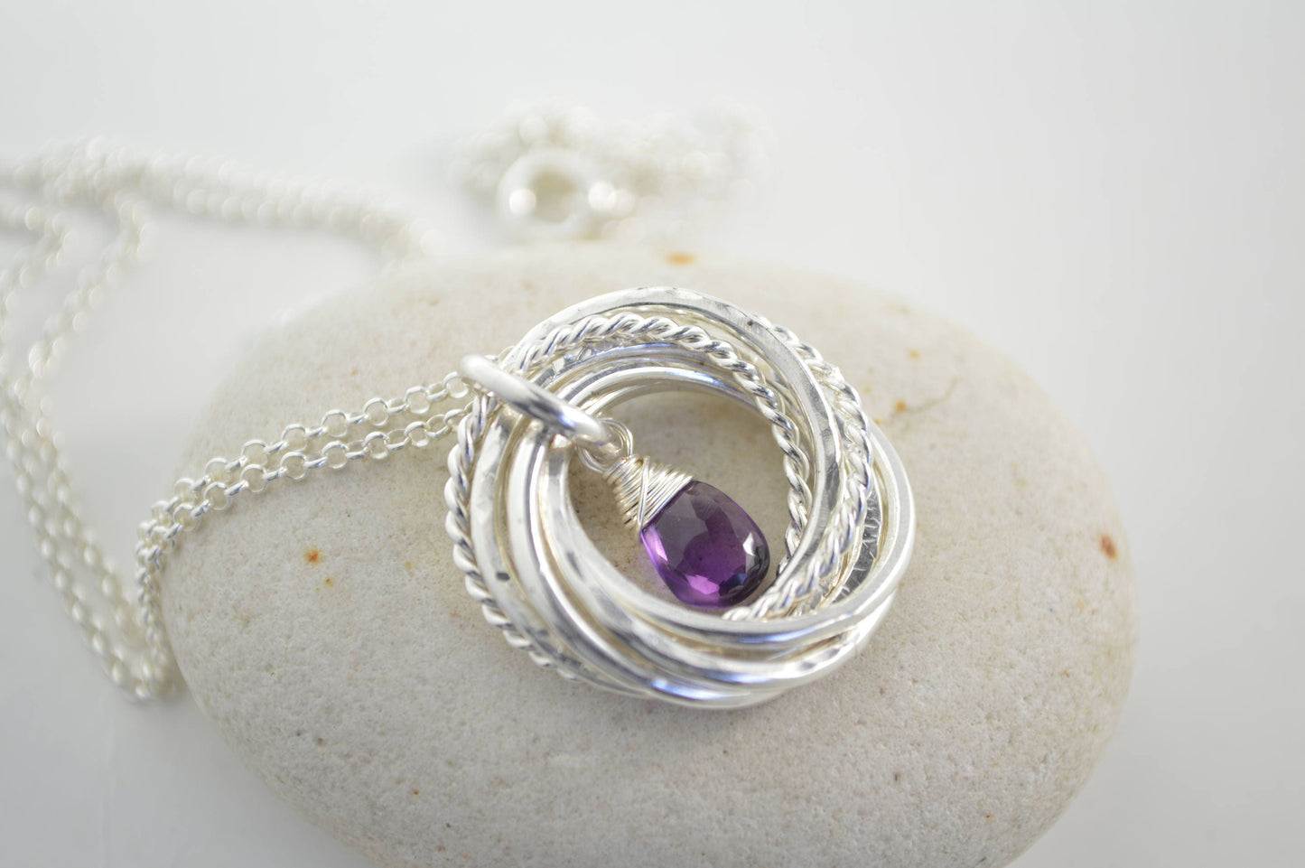 90th Birthday gift for grandma, February birthstone necklace, 9th Anniversary gift, Amethyst necklace, 90th Birthday for mom, 9 Rings Neck