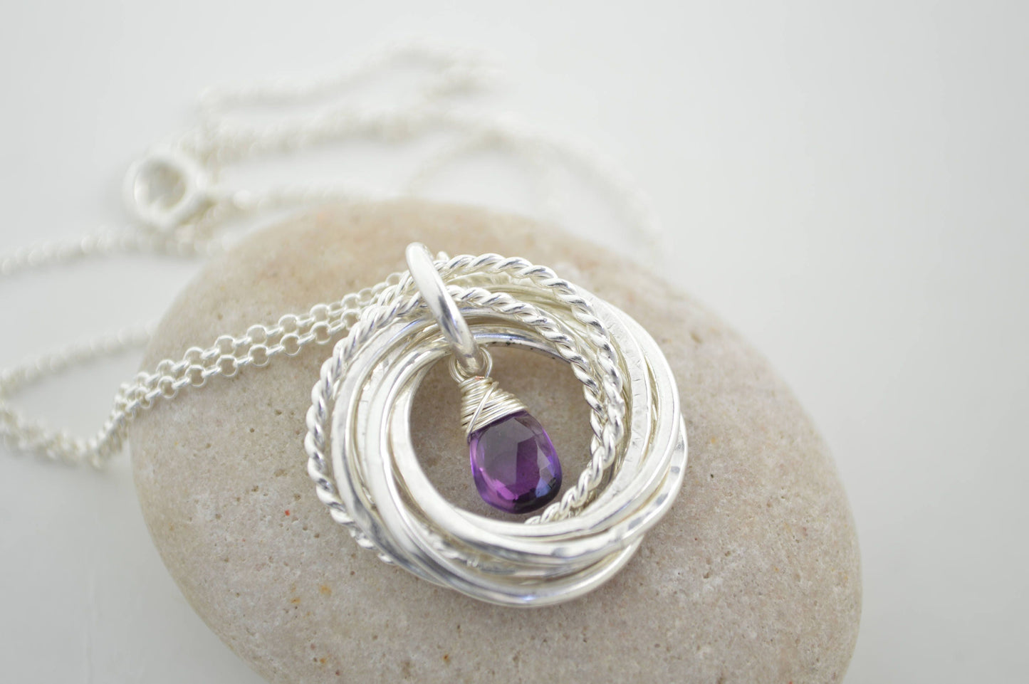 90th Birthday gift for grandma, February birthstone necklace, 9th Anniversary gift, Amethyst necklace, 90th Birthday for mom, 9 Rings Neck