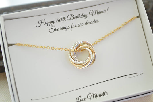 Petite necklace, Mixed metals necklace, 60th Birthday jewelry for mom, 6th Anniversary gift, Dainty necklace, 60th Birthday for women