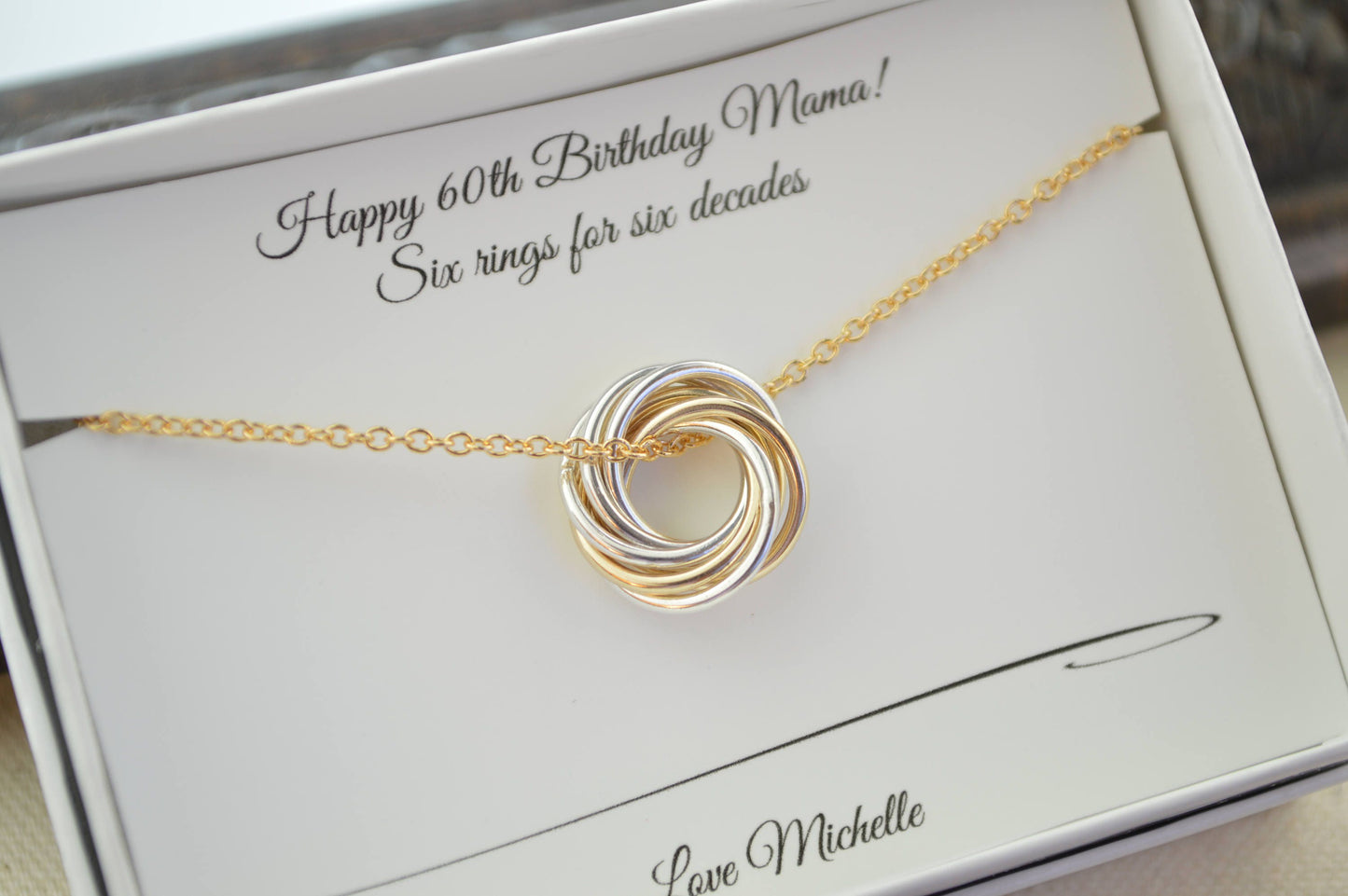 Petite necklace, Mixed metals necklace, 60th Birthday jewelry for mom, 6th Anniversary gift, Dainty necklace, 60th Birthday for women