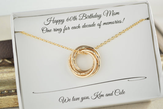 60th Birthday for mom, 6 Gold filled rings, 60th Birthday gift for women, Petite gold necklace, 6th Anniversary gift, Gift for women