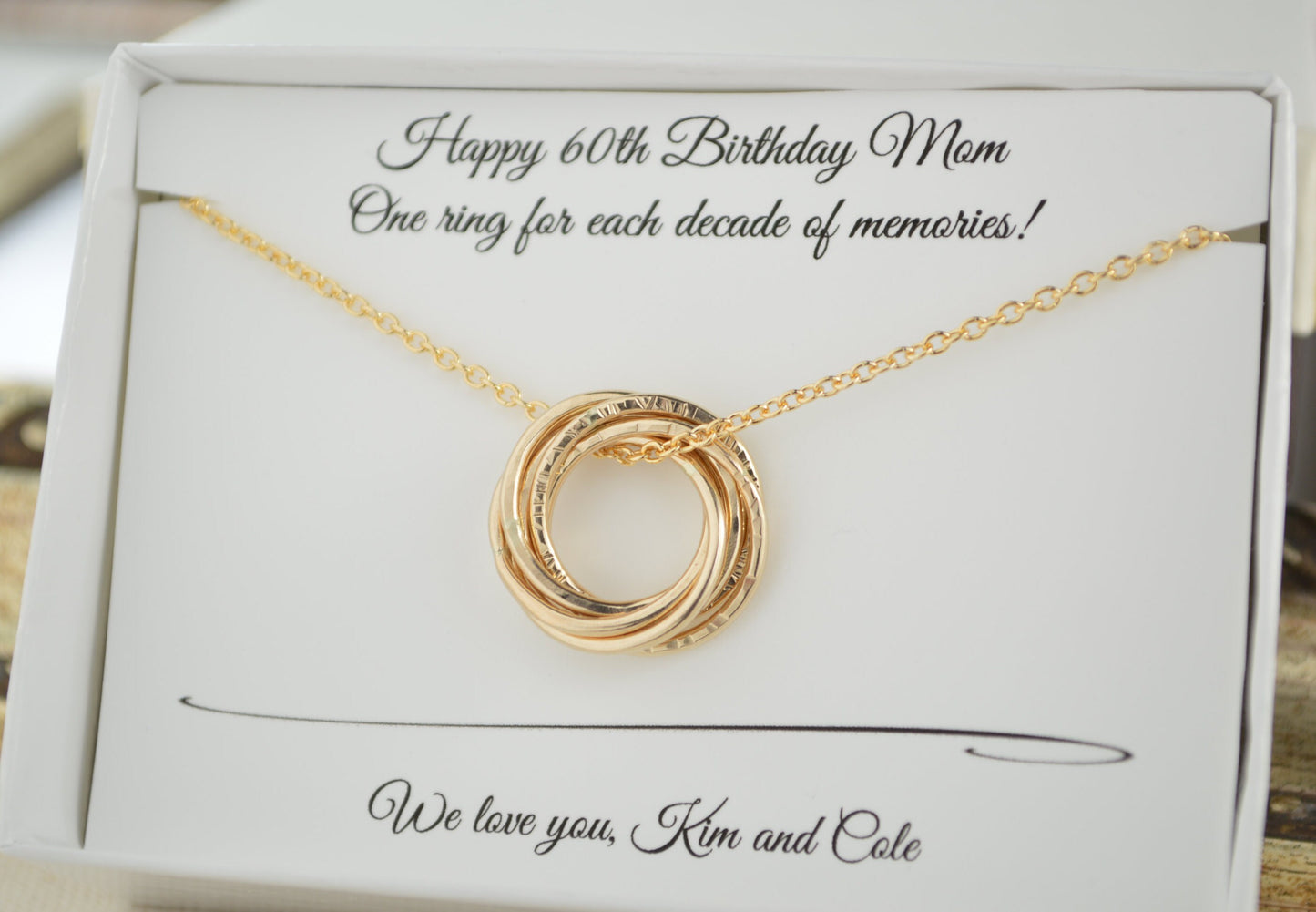 60th Birthday for mom, 6 Gold filled rings, 60th Birthday gift for women, Petite gold necklace, 6th Anniversary gift, Gift for women