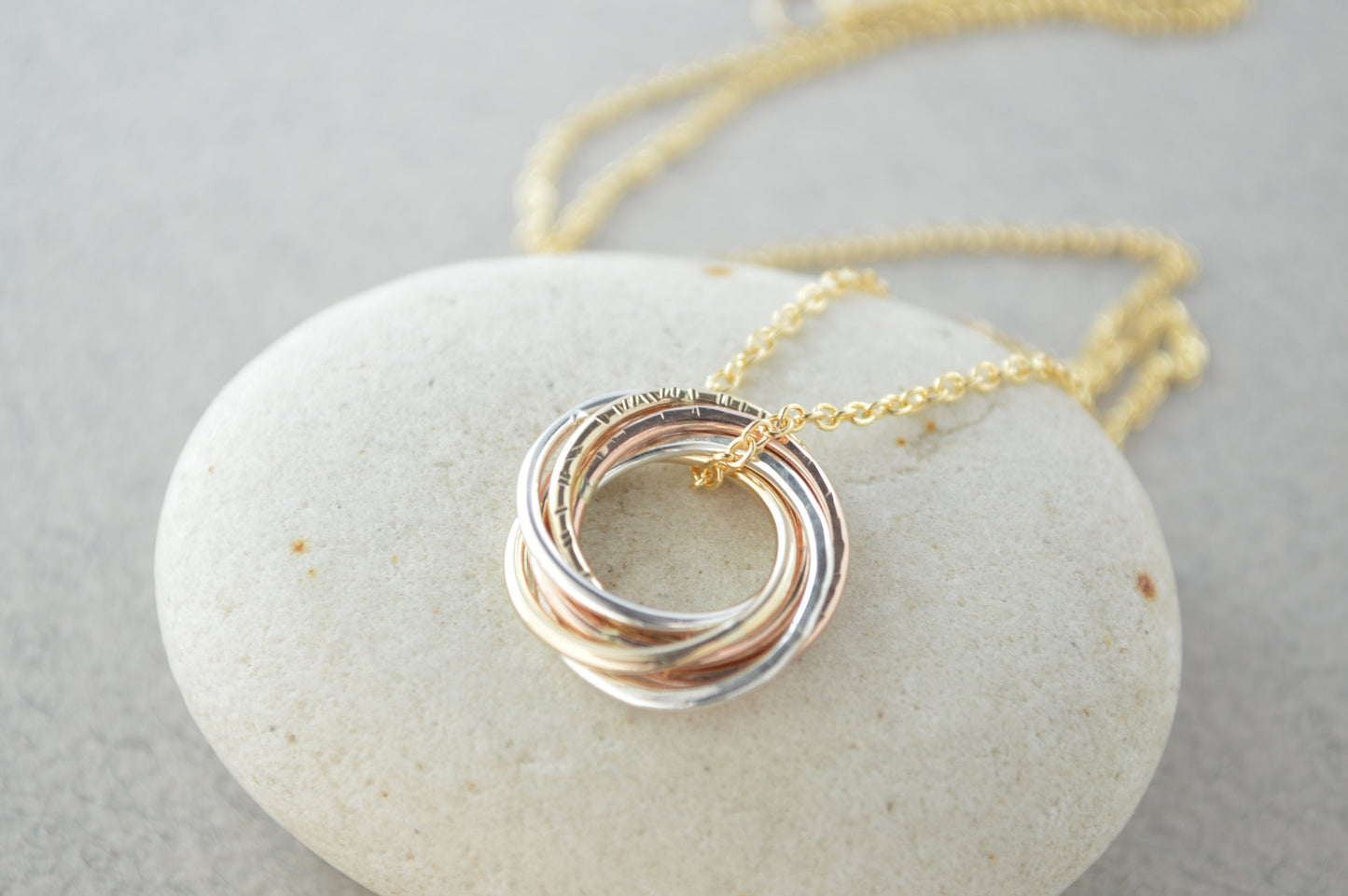 60th Birthday jewelry for mom, Mixed metals necklace, Rose gold necklace, 60th Birthday gift for women, 6 Rings for 6 decades necklace