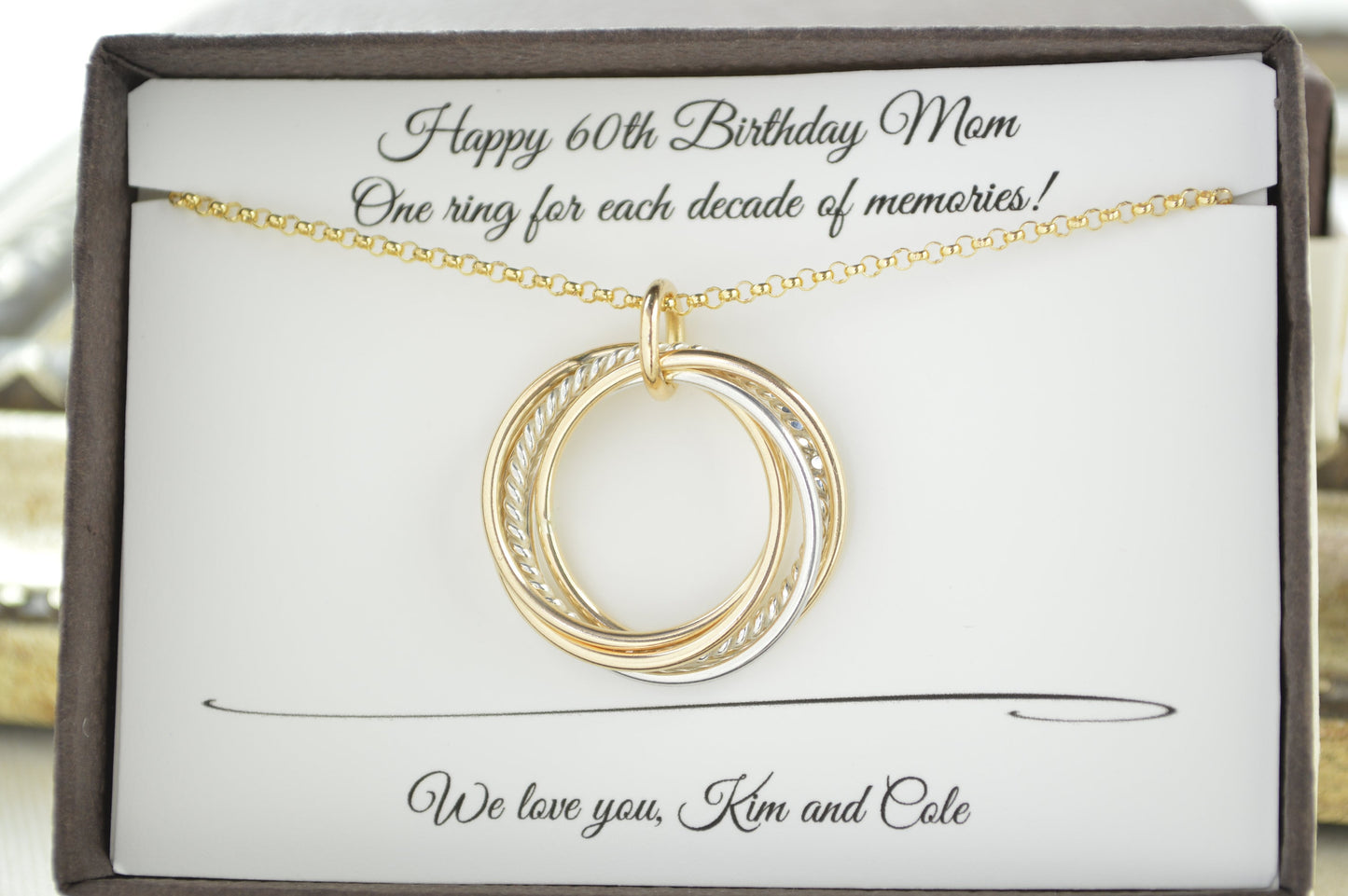 Joyas de 60 cumpleaños para mujeres, collar de 6 metales mixtos, regalos de 60 cumpleaños para mamá, regalo de 6.º aniversario para ella, 60 años, hito