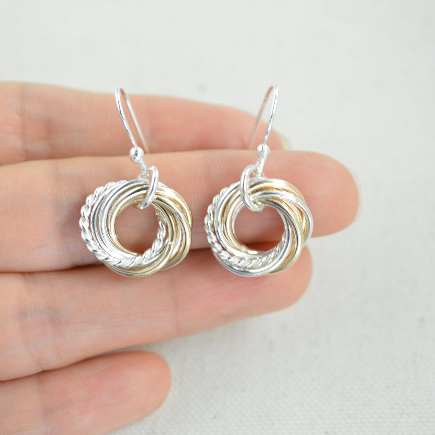 60th Birthday Gift for Women, 6 Rings Earrings, Mixed Metal Earrings, 6th Anniversary Gift, 60th Birthday Jewelry for Mom, 6 Decades Gift