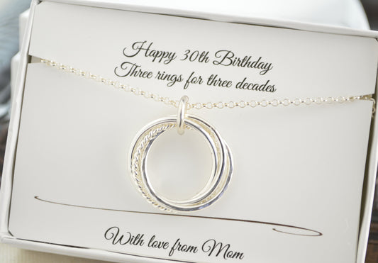 30th Birthday for her, 30th Birthday gift for daughter, Milestone gifts, 3 Rings Necklace, Sterling Silver Necklace, Birthday Gifts