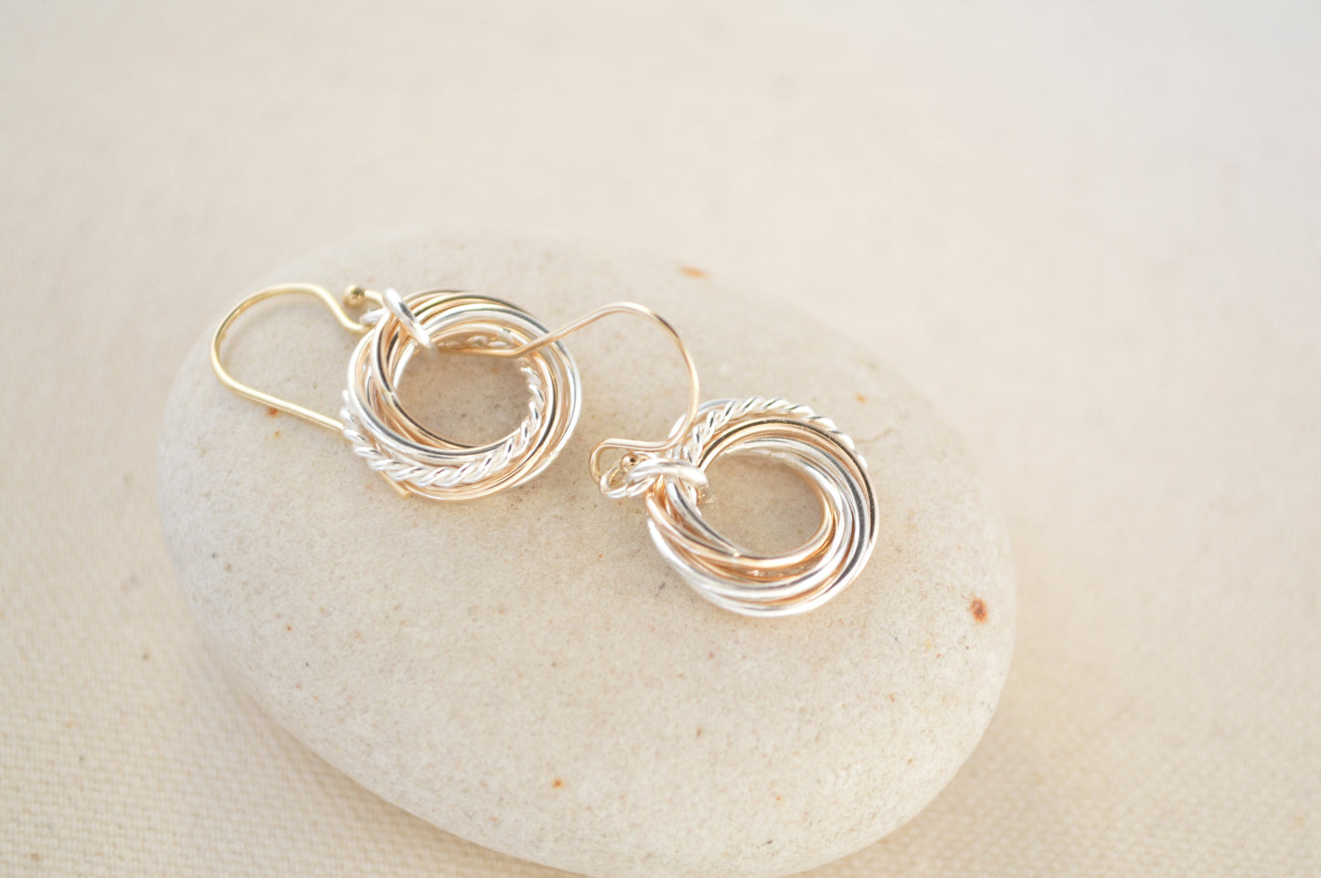 80th Birthday, Eight rings earrings, 80th Birthday gift for grandma, 8th Anniversary gift for women, Mixed metal earrings, Gold earrings