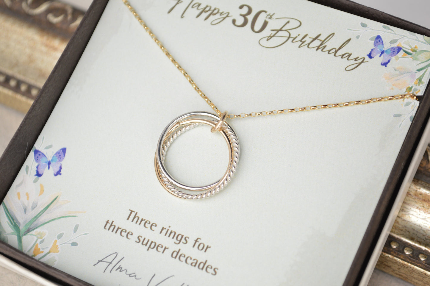 30th Birthday jewelry for daughter, 3 Decades necklace, 30th Birthday necklace, 30th Birthday gifts for her, 3 Rings for 3 decades necklace