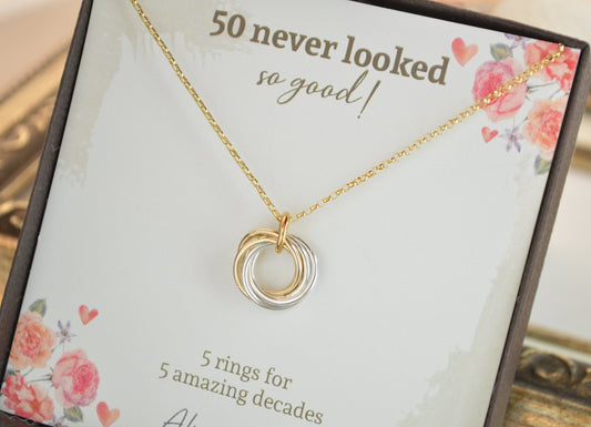 50th Birthday gift for women jewelry, Mixed metal jewelry, 50th Birthday jewelry, 50th Birthday gift for mom, Petite necklace, 50 Years old