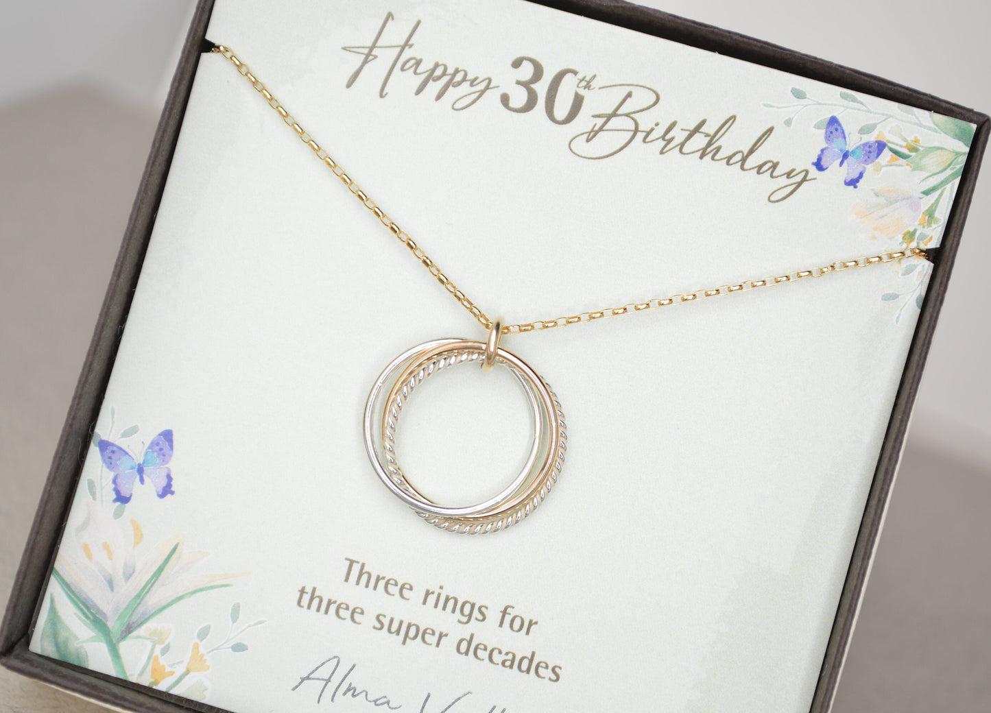 30th Birthday jewelry for daughter, 3 Decades necklace, 30th Birthday necklace, 30th Birthday gifts for her, 3 Rings for 3 decades necklace