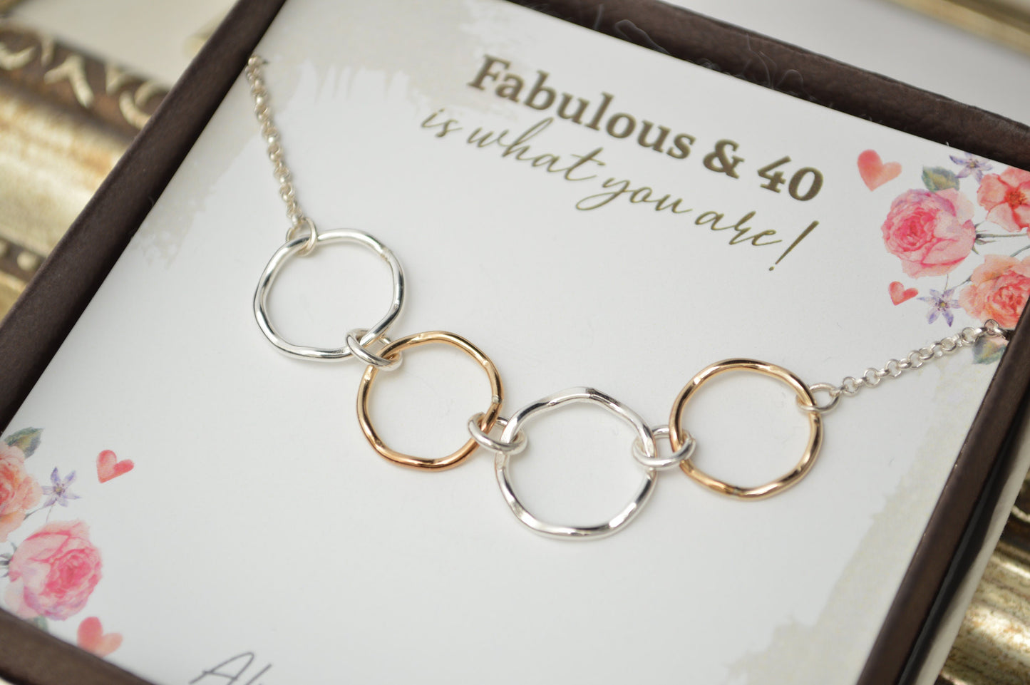 40th Birthday gift for women, 40th Birthday gift for daughter, 4 Rings necklace, Mixed metals necklace, 40th birthday jewelry, 4 Sisters