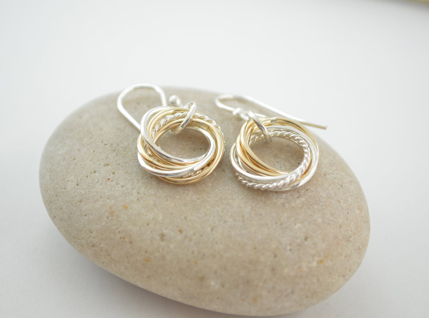 60th Birthday Gift for Women, 6 Rings Earrings, Mixed Metal Earrings, 6th Anniversary Gift, 60th Birthday Jewelry for Mom, 6 Decades Gift