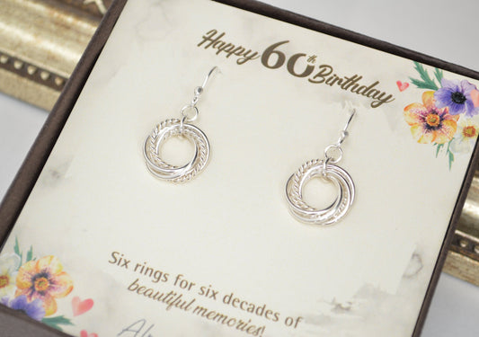 60th Birthday gift for women, 6 Interlocking rings, 6th Anniversary gift, 60th Birthday gift for mom, Birthday gifts, Petite earrings