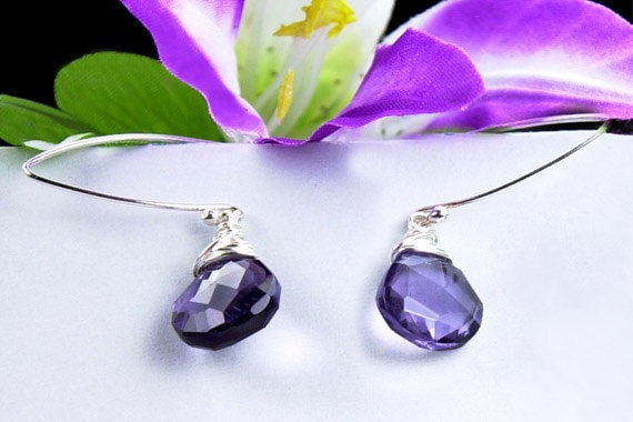 Amethyst Earrings, February Birthstone Earrings, Purple Gemstone Earrings, Purple Earrings, Silver Hook, Bridesmaid, Mom, Fianc?e, Grad Gift