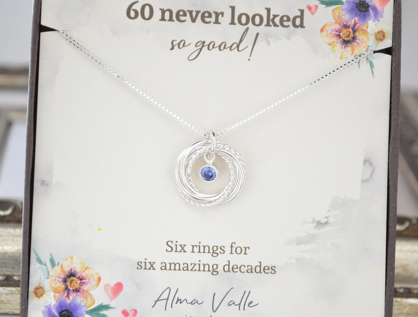 60th Birthday necklace for women, 60th Gift for mom, Dainty necklace, Birthstone necklace, Silver birthstone necklace, Milestone Birthstone