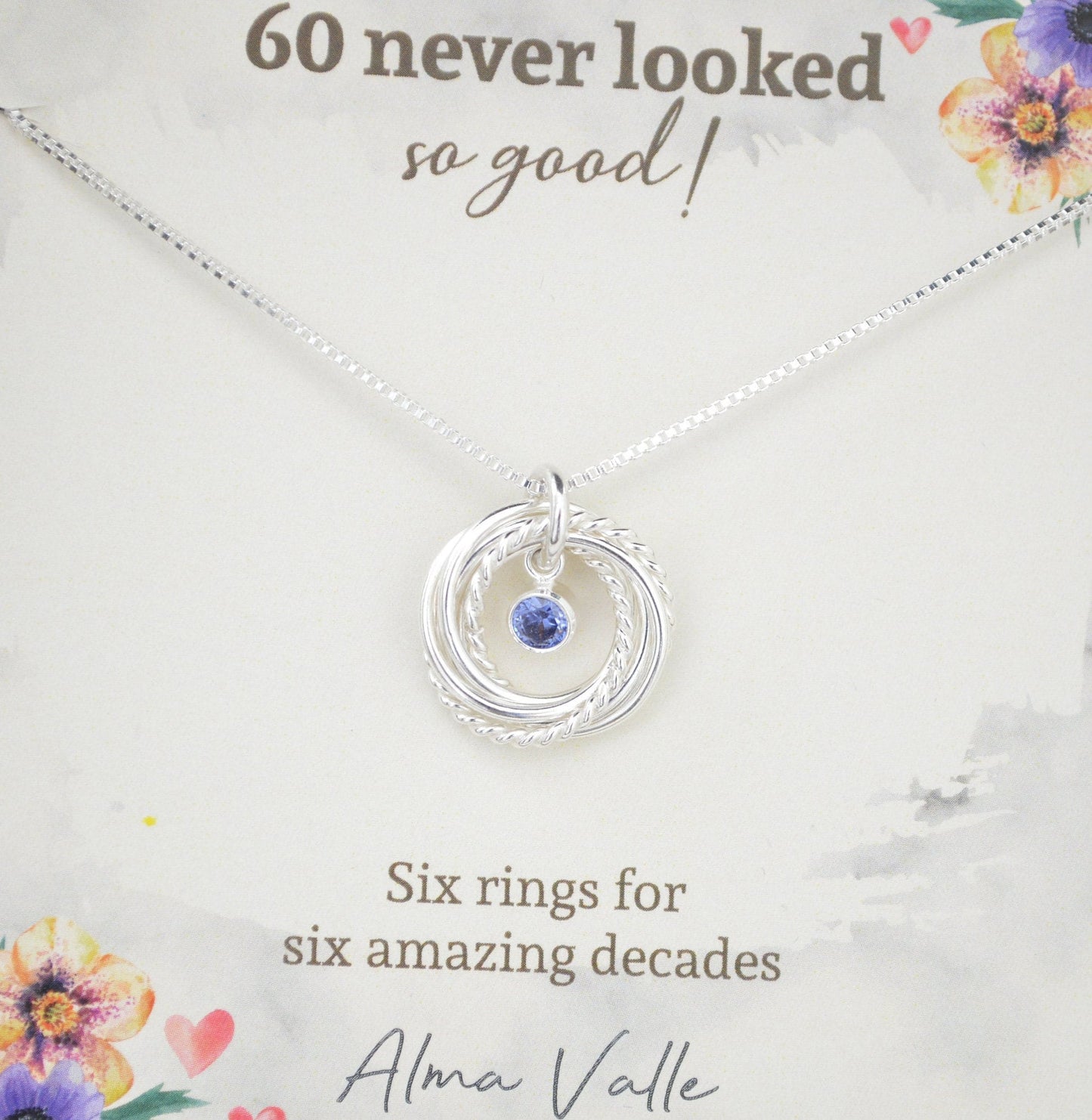 60th Birthday necklace for women, 60th Gift for mom, Dainty necklace, Birthstone necklace, Silver birthstone necklace, Milestone Birthstone