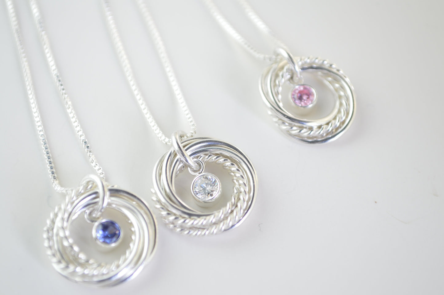 70th Birthday Gifts for Women, 7 Silver Rings Necklace for Her, 70th Birthday Gift for Mom Grandma, Small Silver Necklace with Birthstone