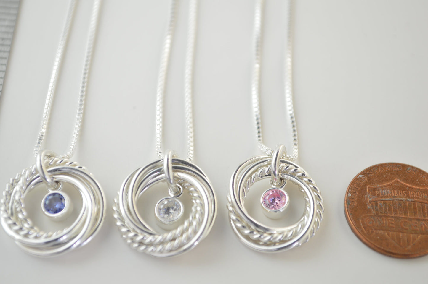 70th Birthday Gifts for Women, 7 Silver Rings Necklace for Her, 70th Birthday Gift for Mom Grandma, Small Silver Necklace with Birthstone