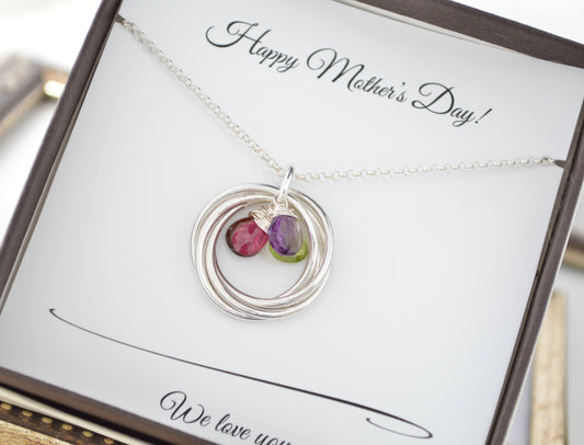 Mother gift, Mother&#39;s day gift, Necklace gift for mom, Birthstone jewelry, Mothers birthstone necklace, Family necklace, Family of 4