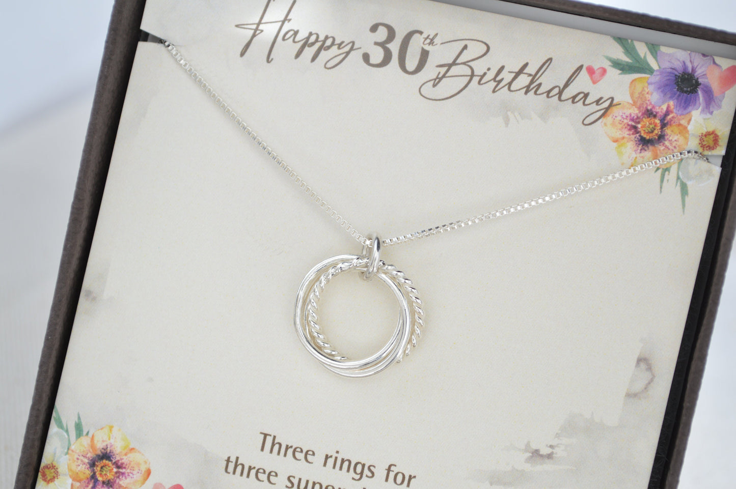 30th Birthday gift for her, 30th Birthday gift for daughter, Milestone gifts, 3 Rings 3 decades necklace, 3 Sister necklace, 3 Bestfriend