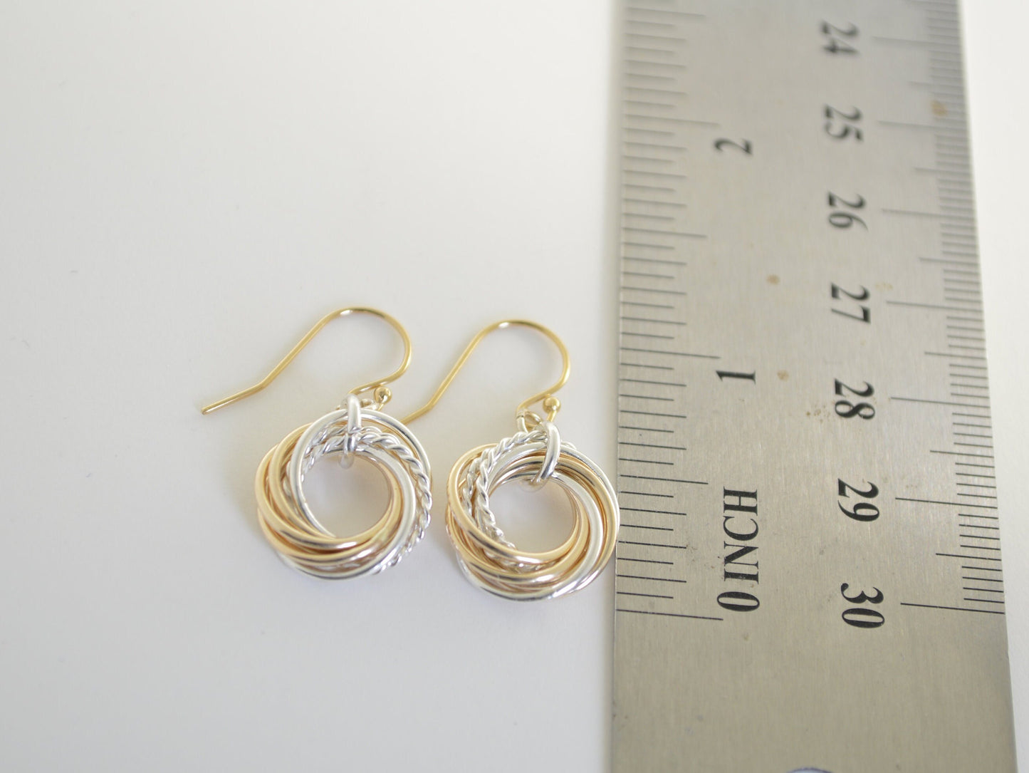 80th Birthday, Eight rings earrings, 80th Birthday gift for grandma, 8th Anniversary gift for women, Mixed metal earrings, Gold earrings