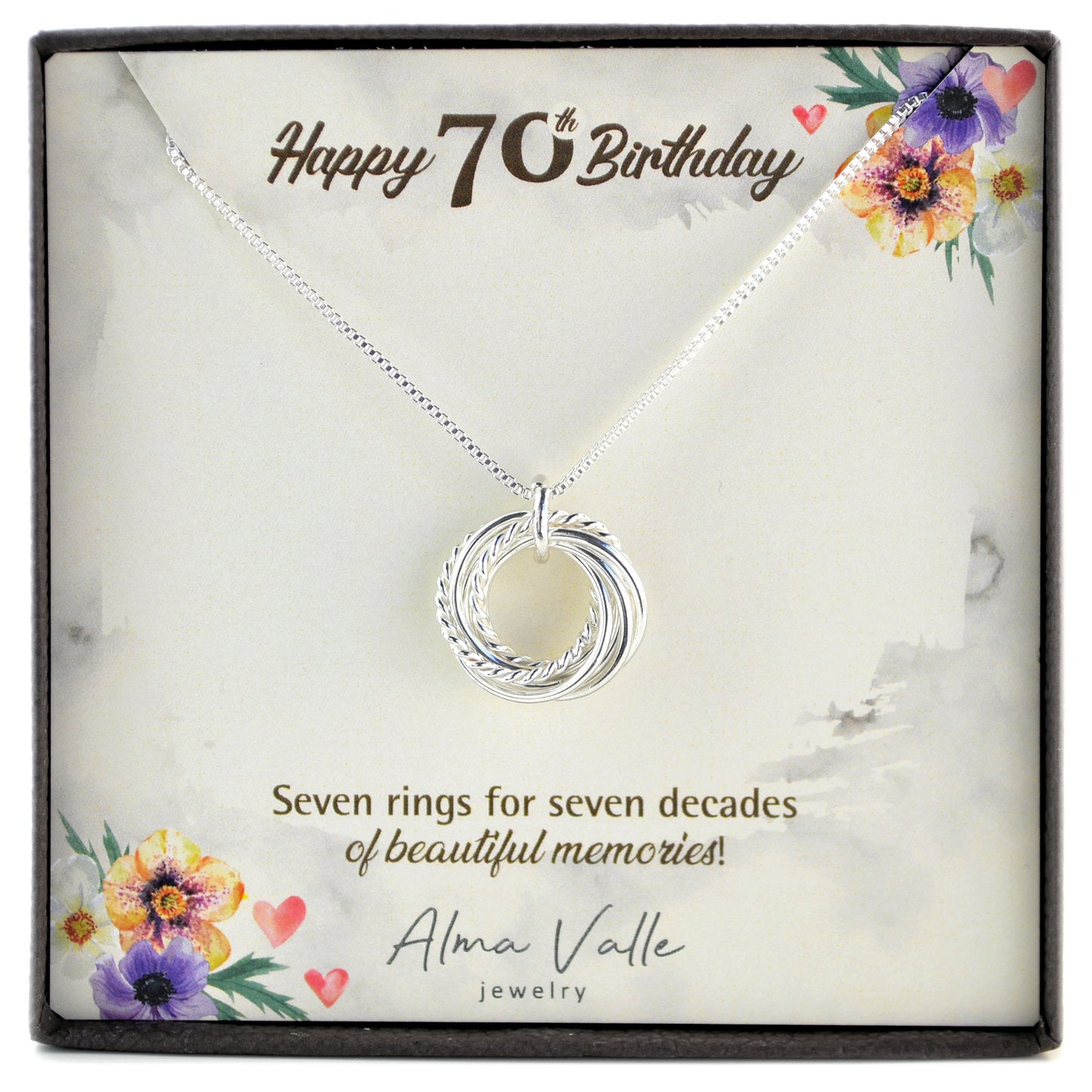 70th Birthday gift for mom, 7 Rings necklace, 70th Birthday jewelry, 70th Birthday gift for women,  70th Birthday necklace, Dainty necklace