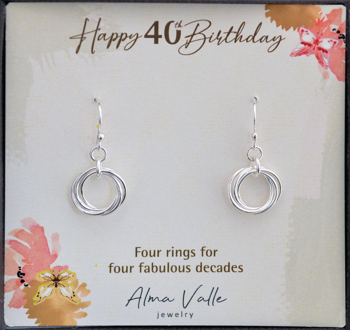 4 Rings earrings, 40th Birthday gift, Gift for daughter, 40th Birthday earrings