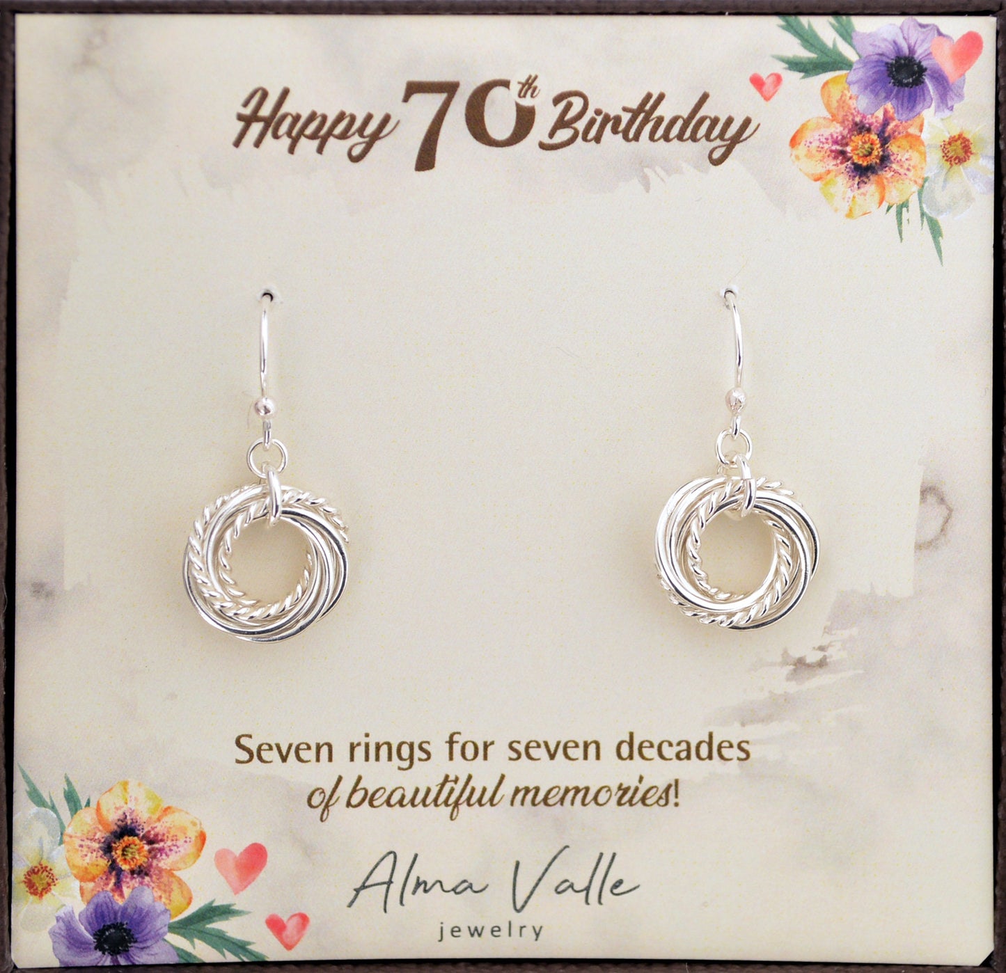 70th Birthday gift for mom, Small earrings, 7th Anniversary gift, Silver rings, Milestone gifts for mom, Grandmom earrings