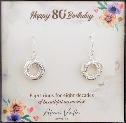 80th Birthday gift, 8 Rings earrings, 80th Birthday gift for mom, Milestone gifts, Birthday gift