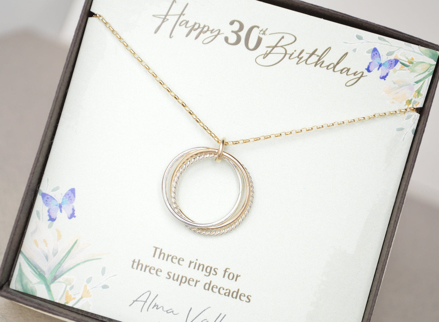 30th Birthday jewelry for daughter, 3 Decades necklace, 30th Birthday necklace, 30th Birthday gifts for her, 3 Rings for 3 decades necklace