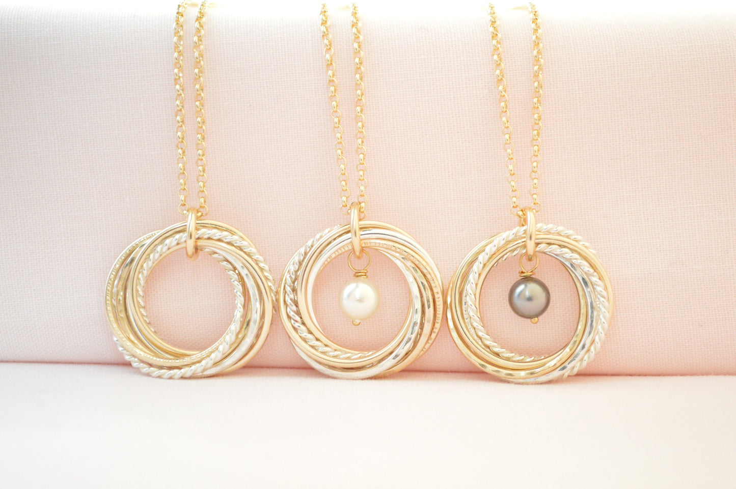 80th Birthday Necklace, 8 Rings Necklace, 80th Birthday Gift for Mom, 8 Rings Gold Necklace, 8 Mixed Metal Necklace