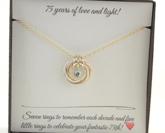 75th Birthday Gifts for Women, 75th Gold Necklace for Her, 75th Gift Ideas for Mom, 75th Gift for Her, Mixed Metal Necklace