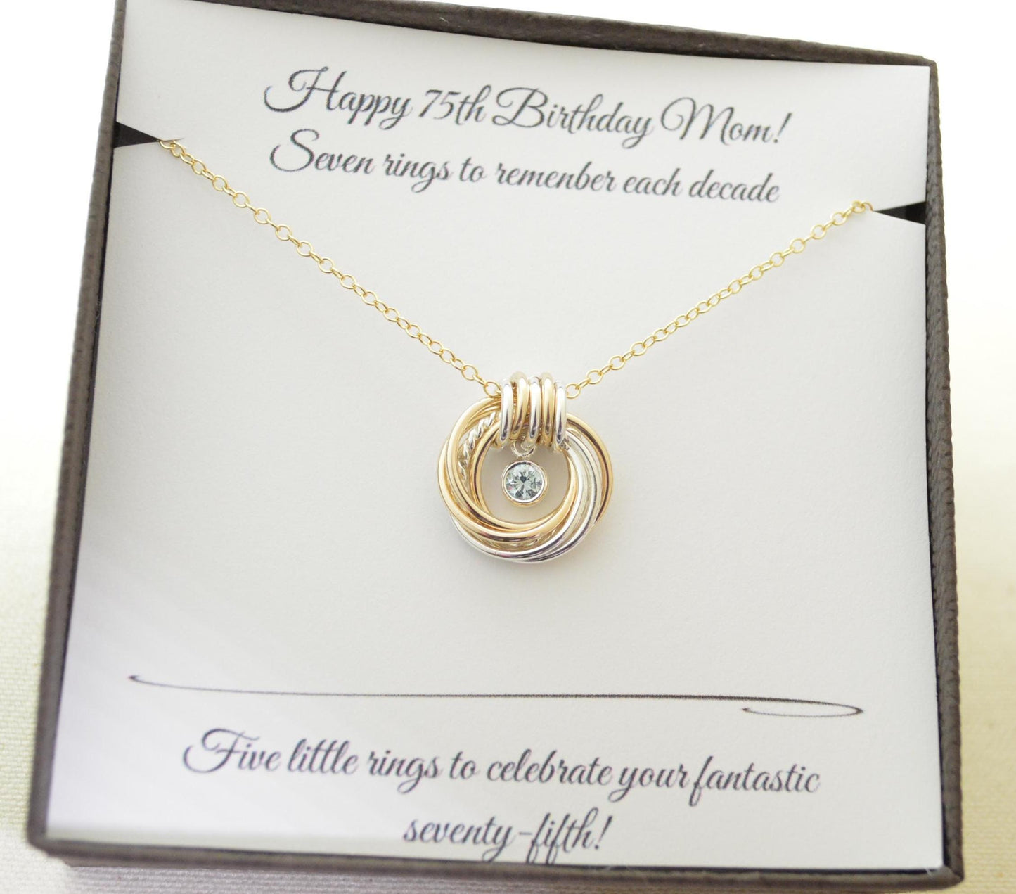 75th Birthday Gifts for Women, 75th Gold Necklace for Her, 75th Gift Ideas for Mom, 75th Gift for Her, Mixed Metal Necklace