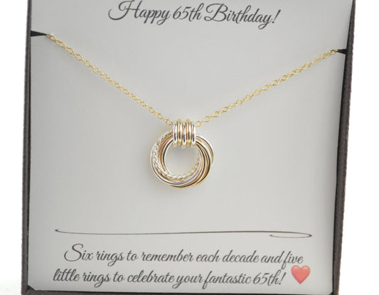 65th Birthday Gift for Women, Mixed Metal Necklace, 65th Birthday Gift for Mom and Grandma, Gold Necklace, 65th Gift Small Necklace