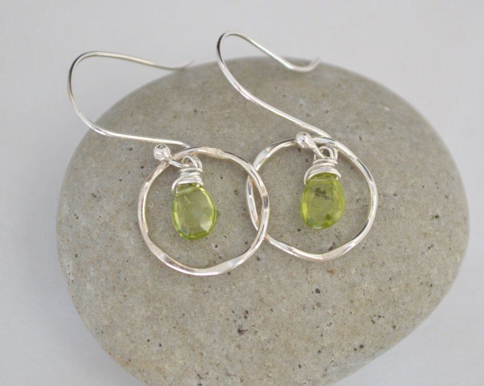 Peridot earrings, Peridot jewelry, August birthstone, Birthday Jewelry, Gemstone earrings, Handmade gemstone, Dangle earrings, Silver