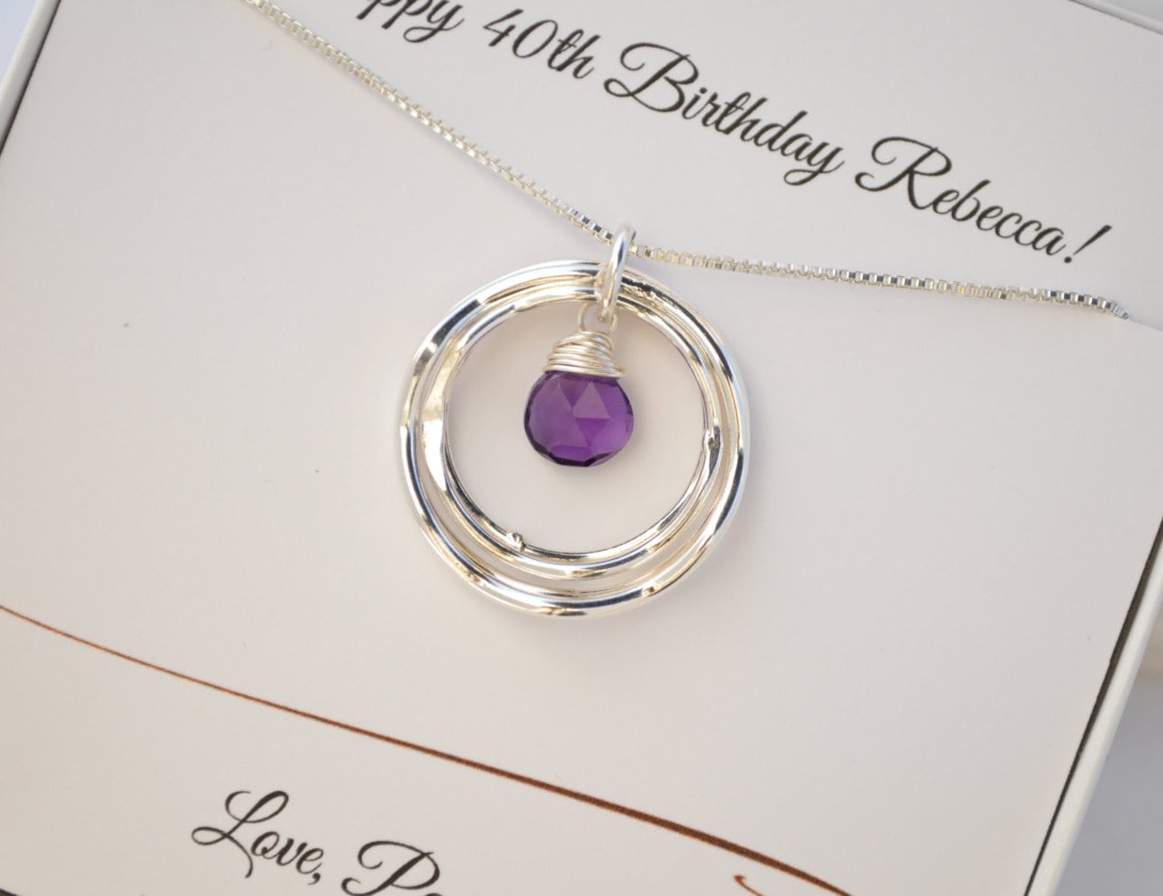 40th Birthday Gift For Her, Amethyst Necklace, February Birthstone Jewelry for Women, 4rd Anniversary Gift for Wife Best Friend Gift,4 Rings