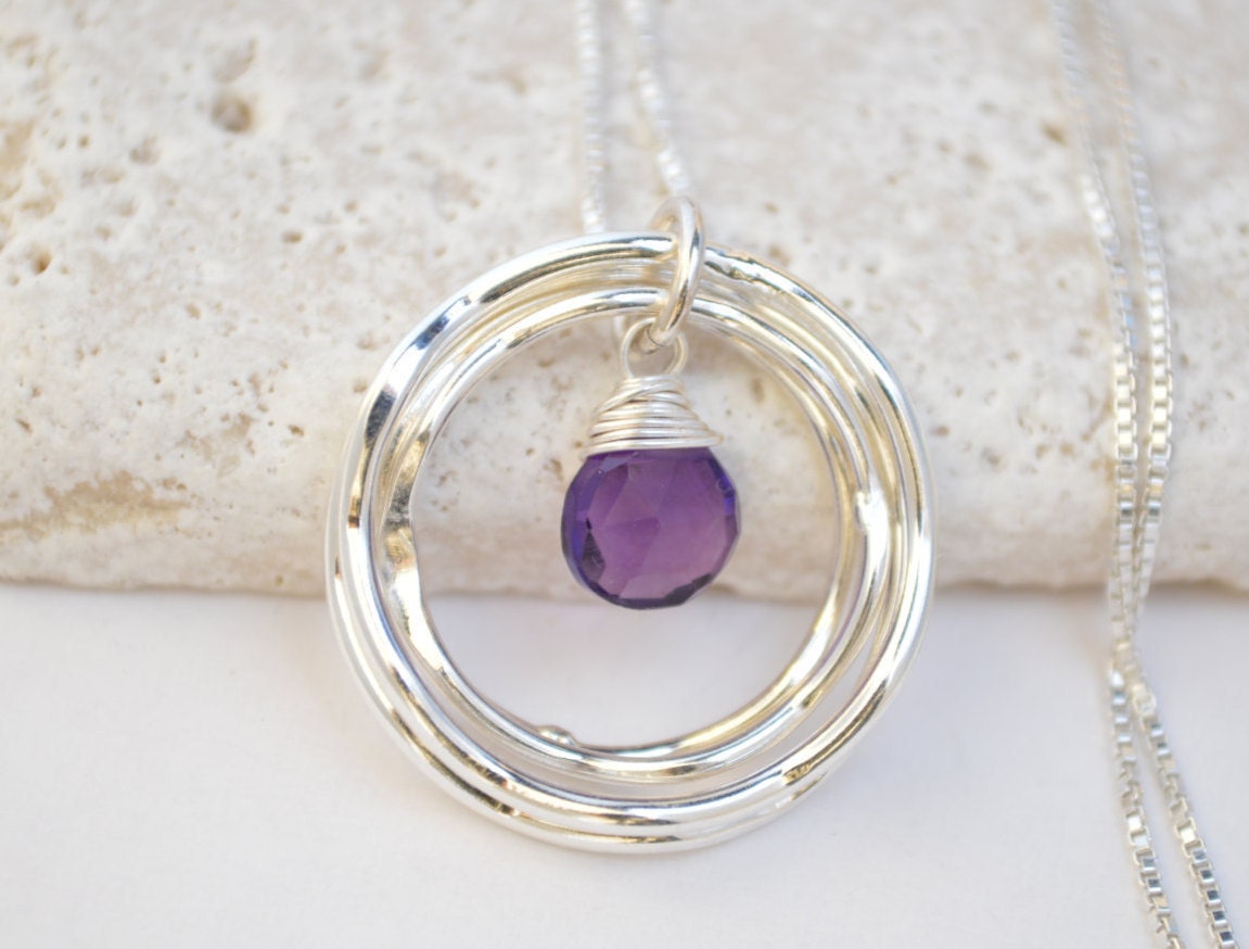 40th Birthday Gift For Her, Amethyst Necklace, February Birthstone Jewelry for Women, 4rd Anniversary Gift for Wife Best Friend Gift,4 Rings